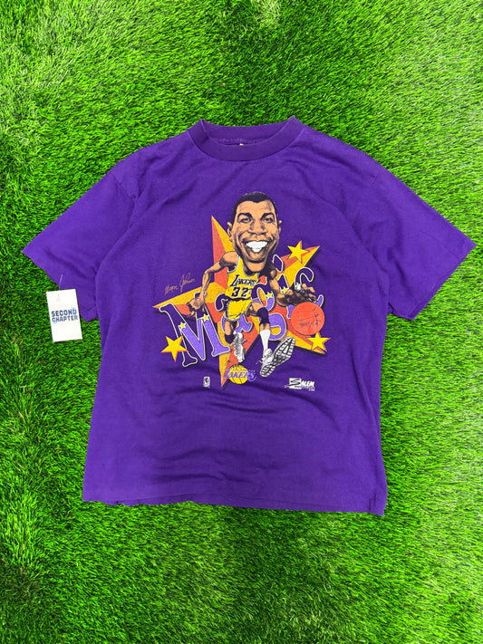 1990 Magic Johnson Los Angeles Lakers Vintage NBA Salem Caricature Vintage Tee (L)