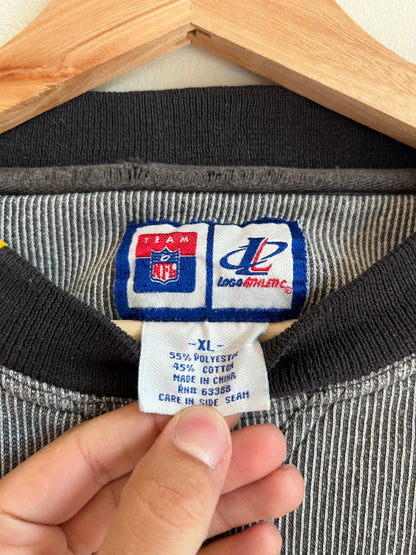 1990s Pittsburgh Steelers Striped Logo Athletic Crewneck (XL)