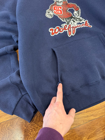 Vintage NC State University (NCSU) Wolfpack Navy Mascot Hoodie (L)