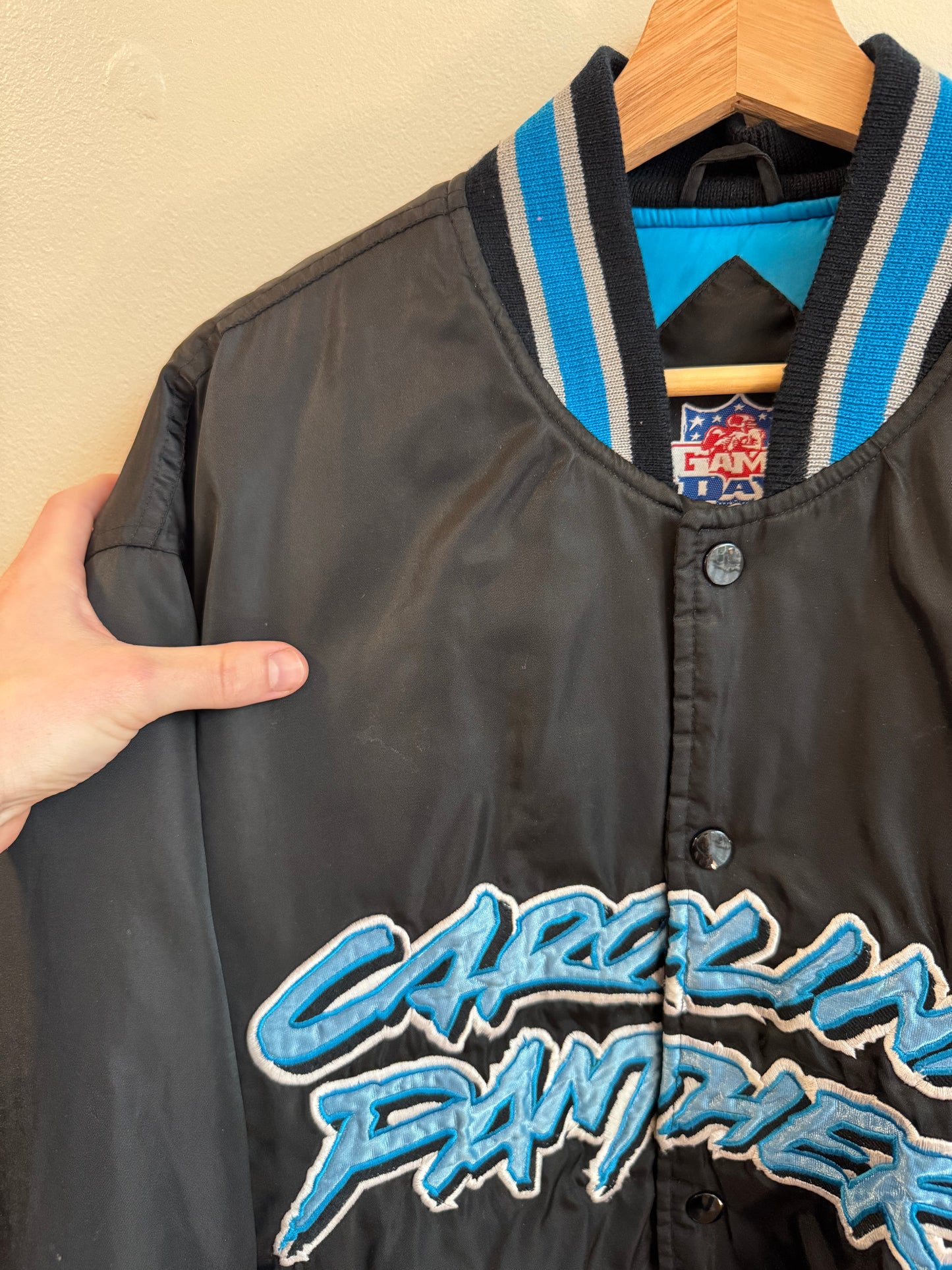 00s Carolina Panthers Cat Scratch Embroidered Game Day Jacket (M)
