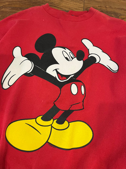 90s Mickey Big Graphic Red Crewneck (L)