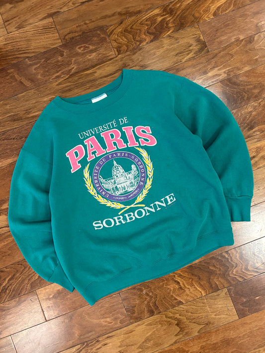 90s Universite De Paris Sabonne Dark Teal Crewneck (L)