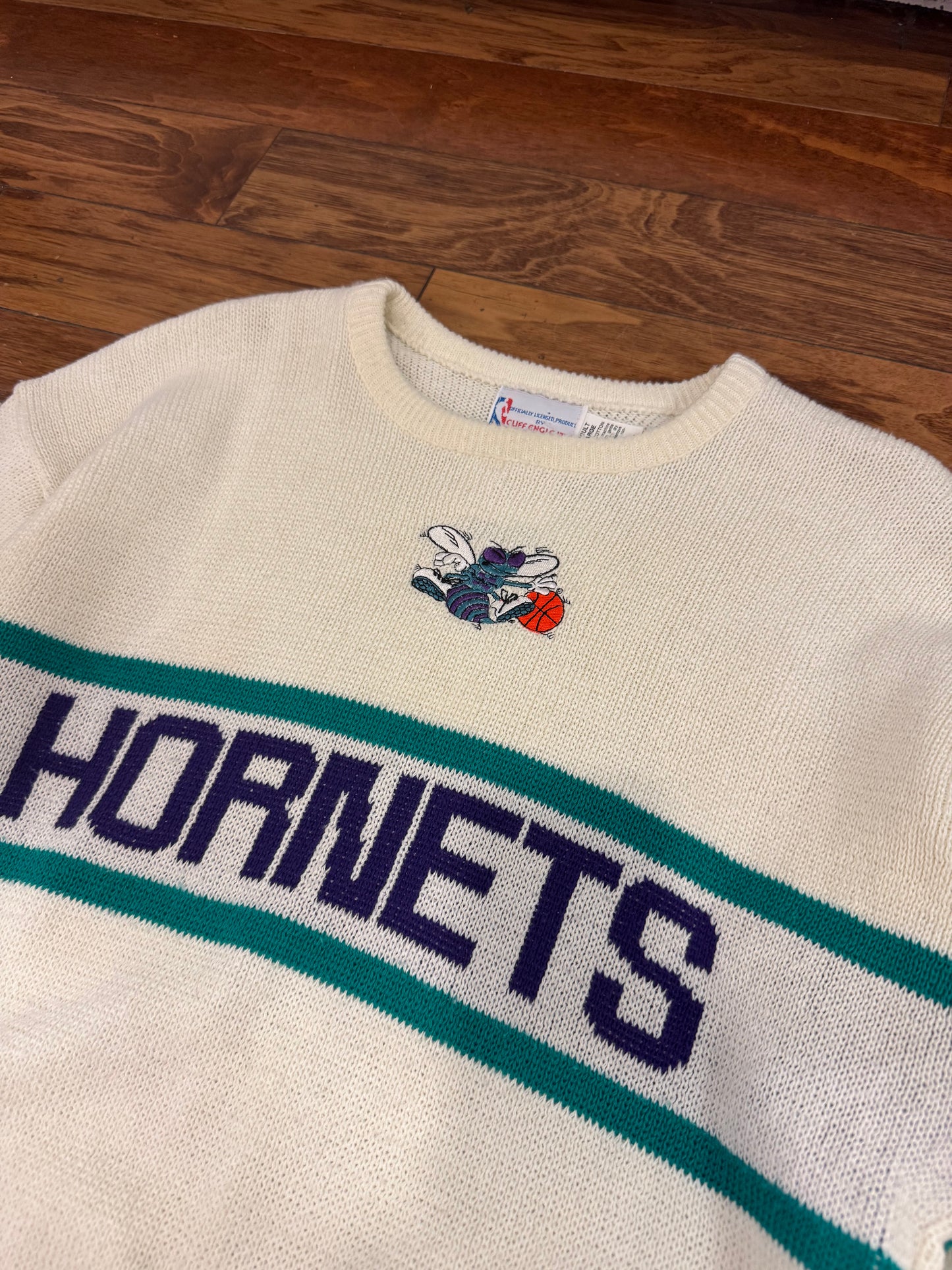 80s Charlotte Hornets Vintage NBA Cream Knit Sweater (L)