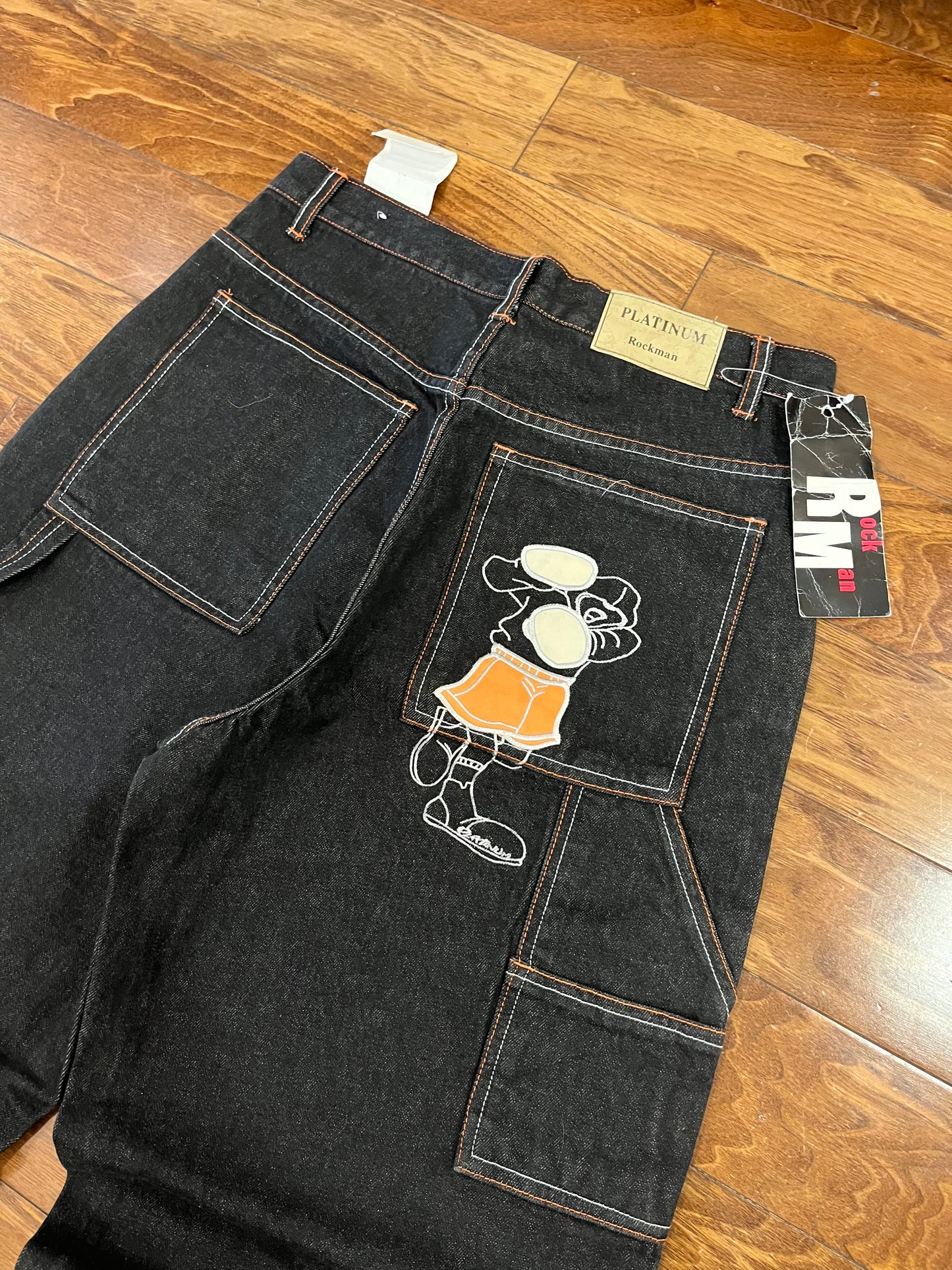 00s Rockman Baggy Embroidered Y2K Jeans (34 x 32)