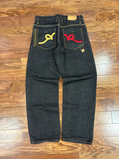 00s Rocawear Baggy Embroidered Black Jeans (34 x 34)