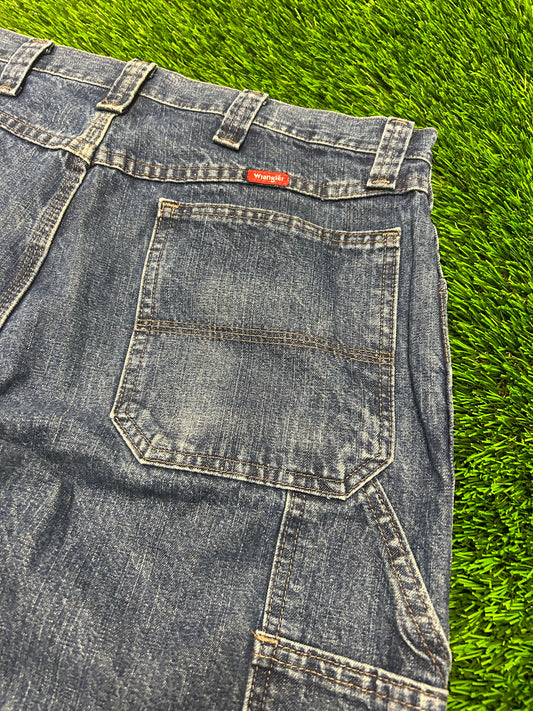 00s Wrangler Dark Wash Workwear Carpenter Denim Shorts (34)