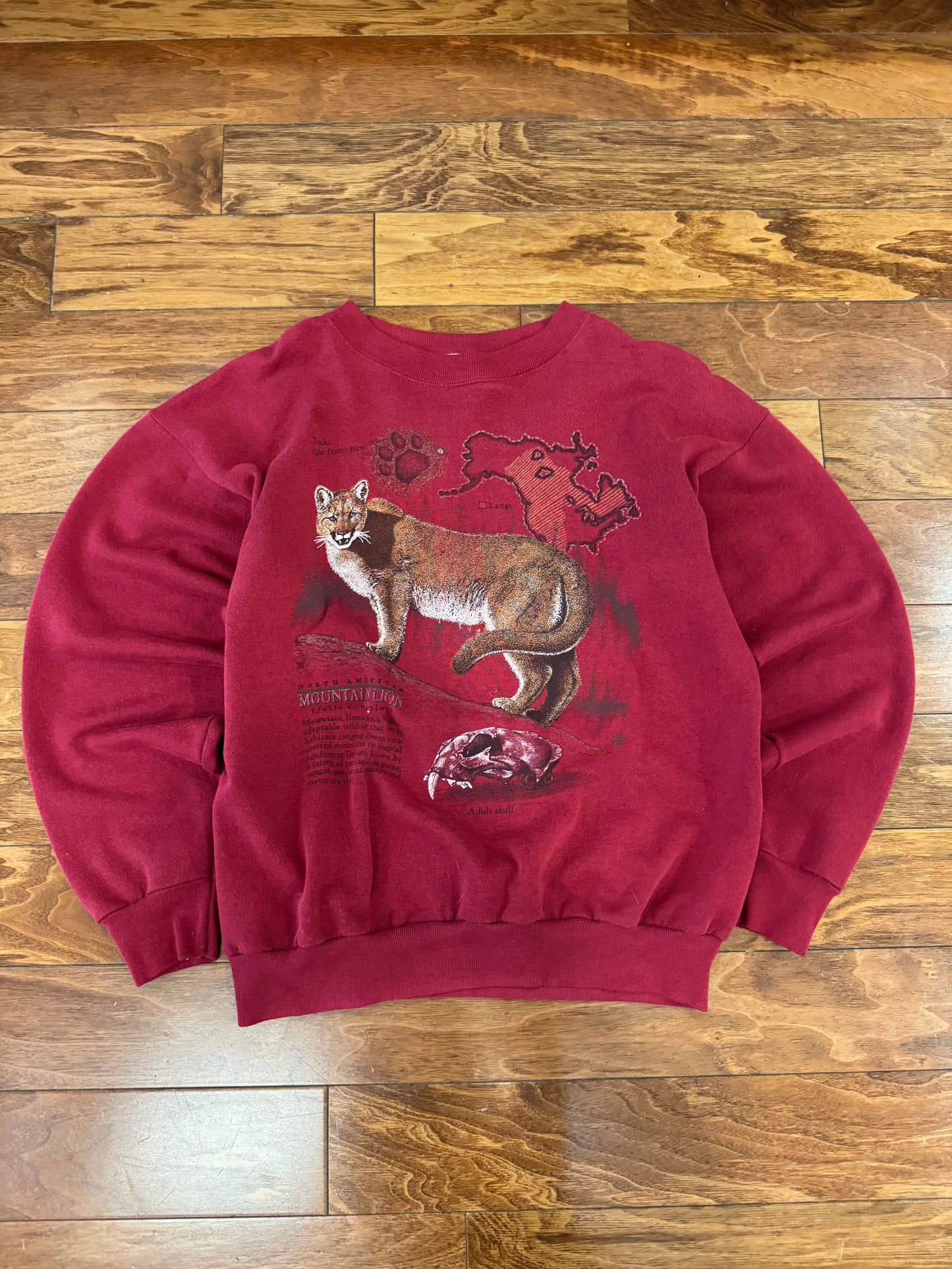 90s Mountain Lion Burgundy Vintage Nature Crewneck (L)