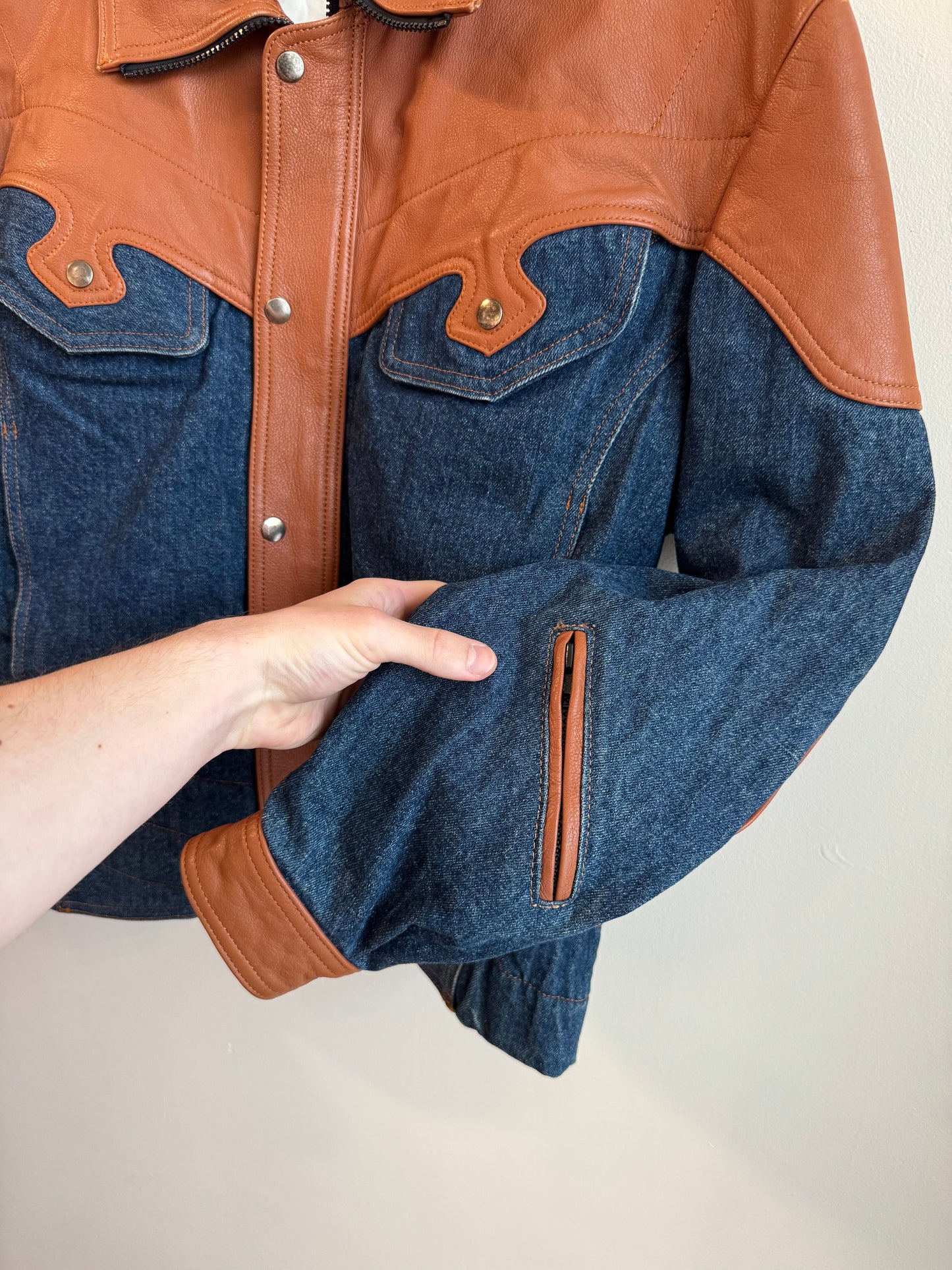 90s Honda Hein Gericke Vintage Leather/Denim Biker Jacket (XL)