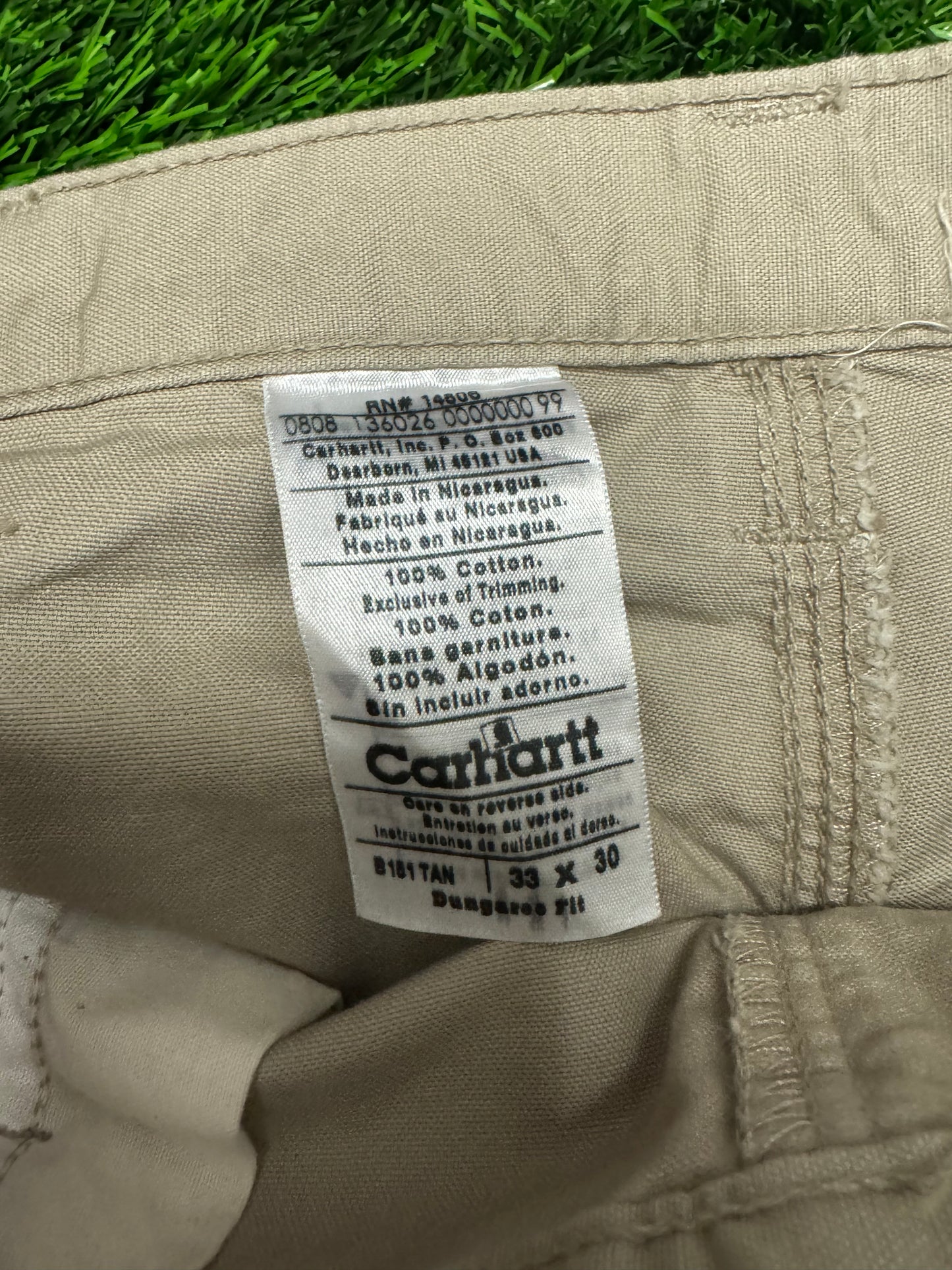 2008 Vintage Carhartt Tan Carpenter Workwear Dungaree Fit Pants (33 x 30)