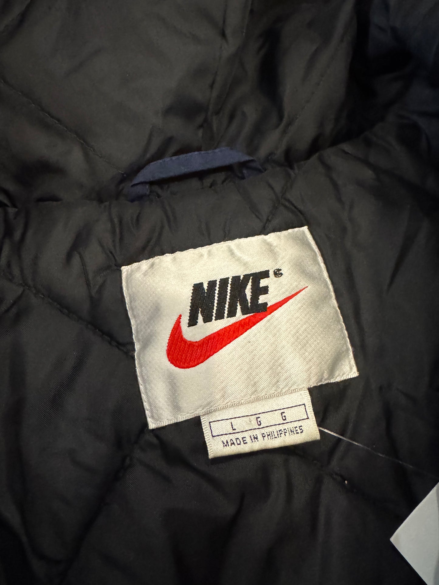 90s Nike Navy Big Swoosh Parka Puffer Jacket (L)
