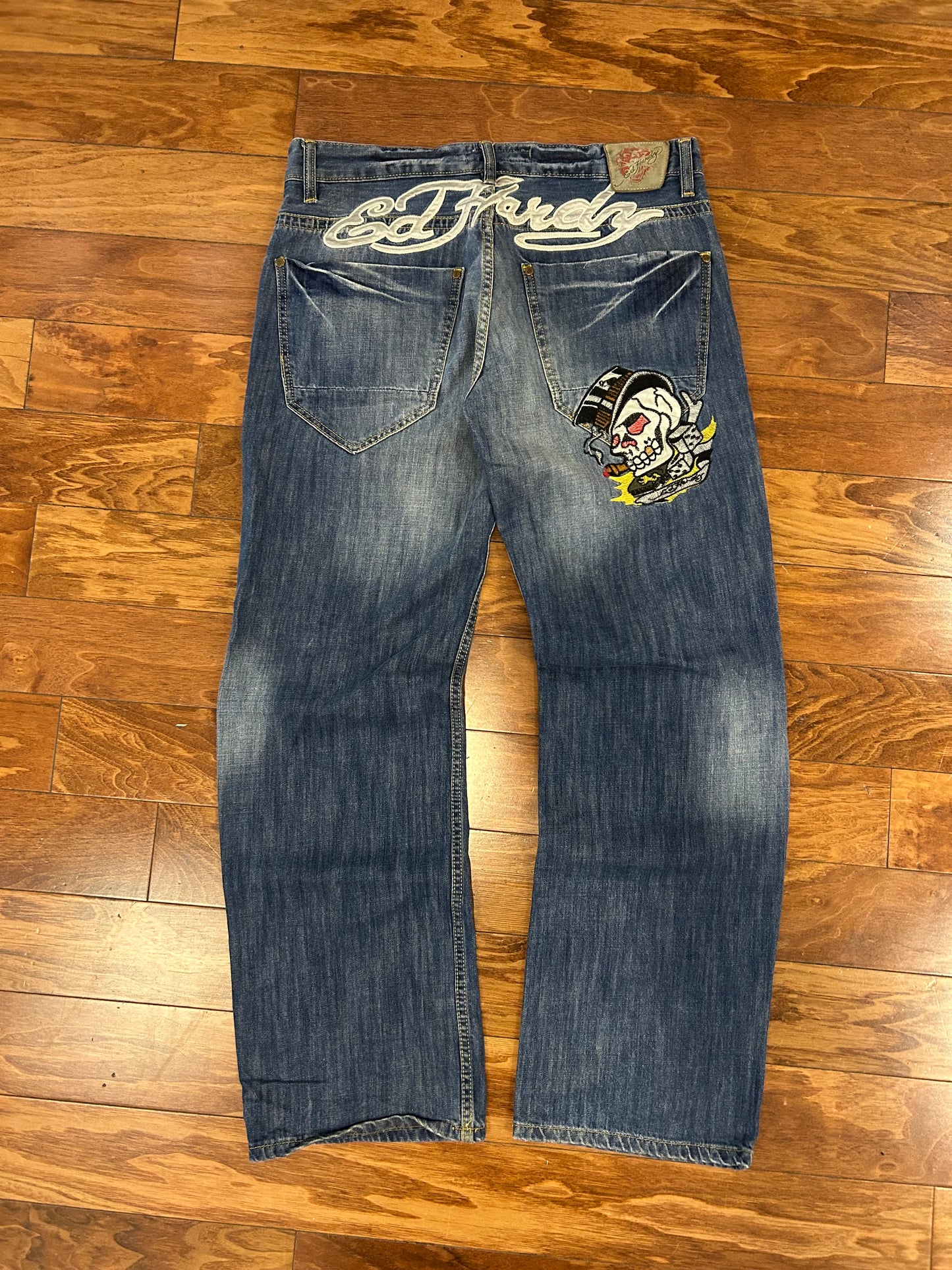 00s Ed Hardy Embroidered Skull Jeans (36 x 32)