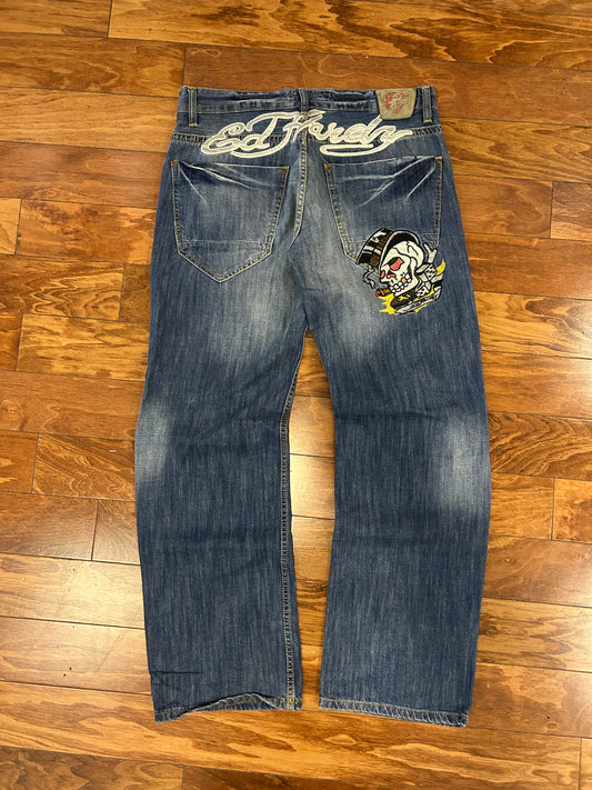 00s Ed Hardy Embroidered Skull Jeans (36 x 32)
