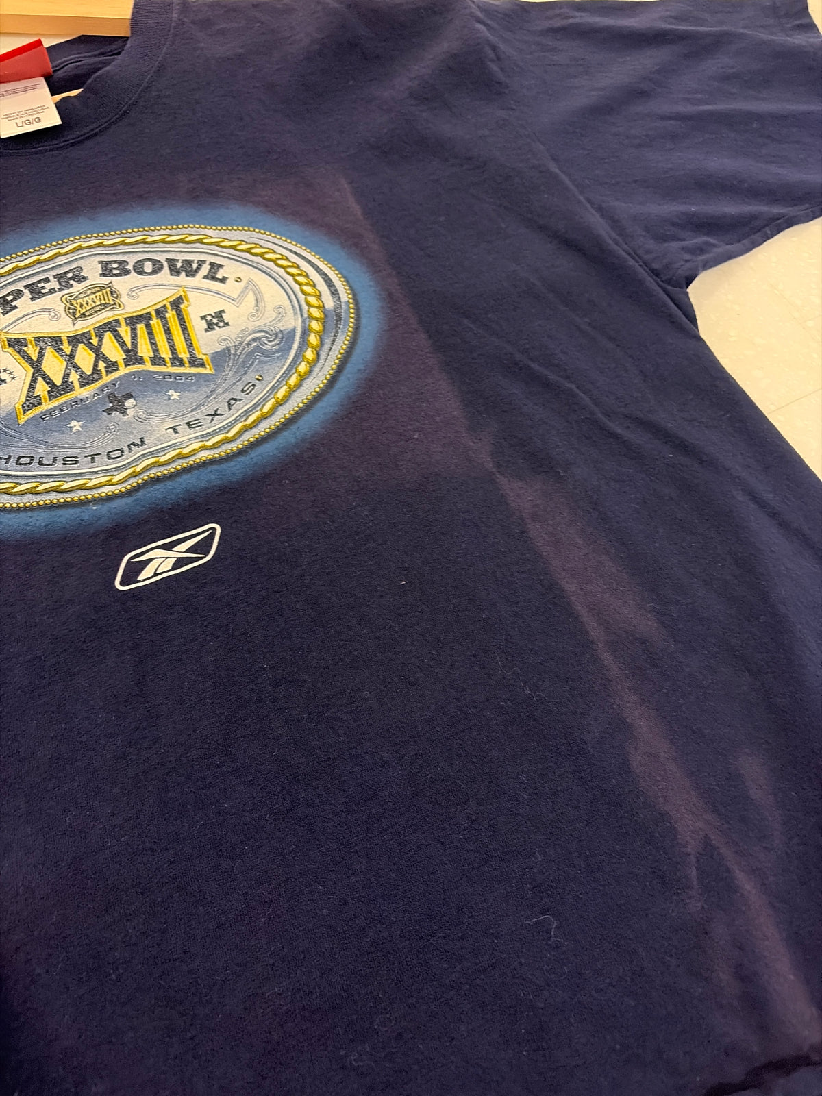 2004 Patriots vs Panthers Super Bowl Reebok Cropped Tee (L)