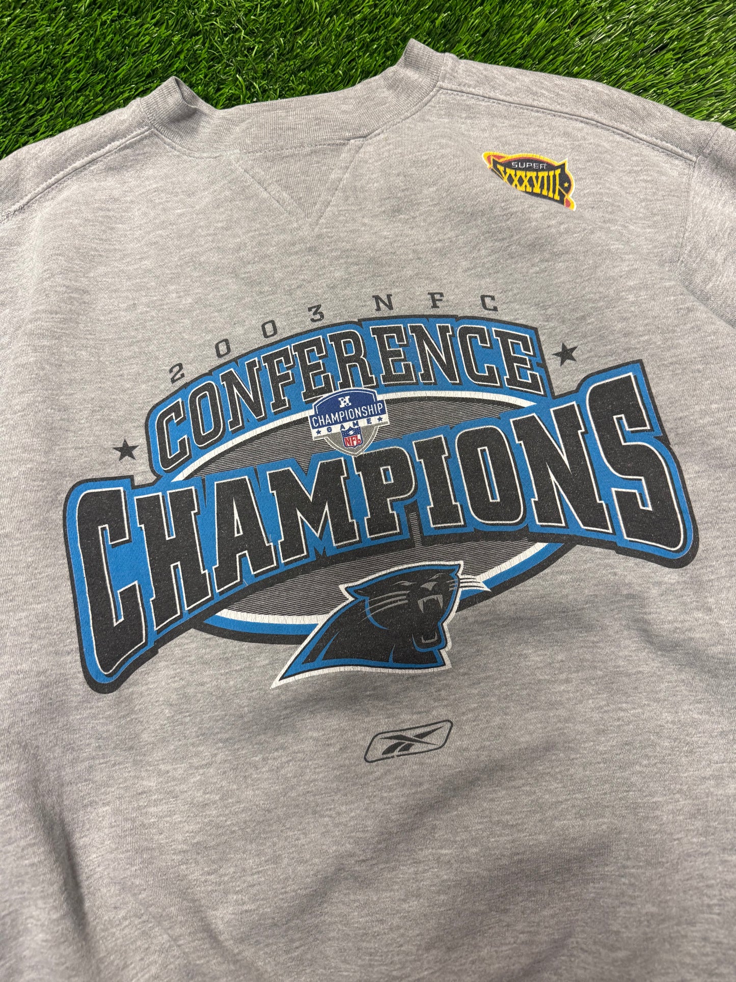 2003 Carolina Panthers NFC Champions Gray Reebok Crewneck (M)