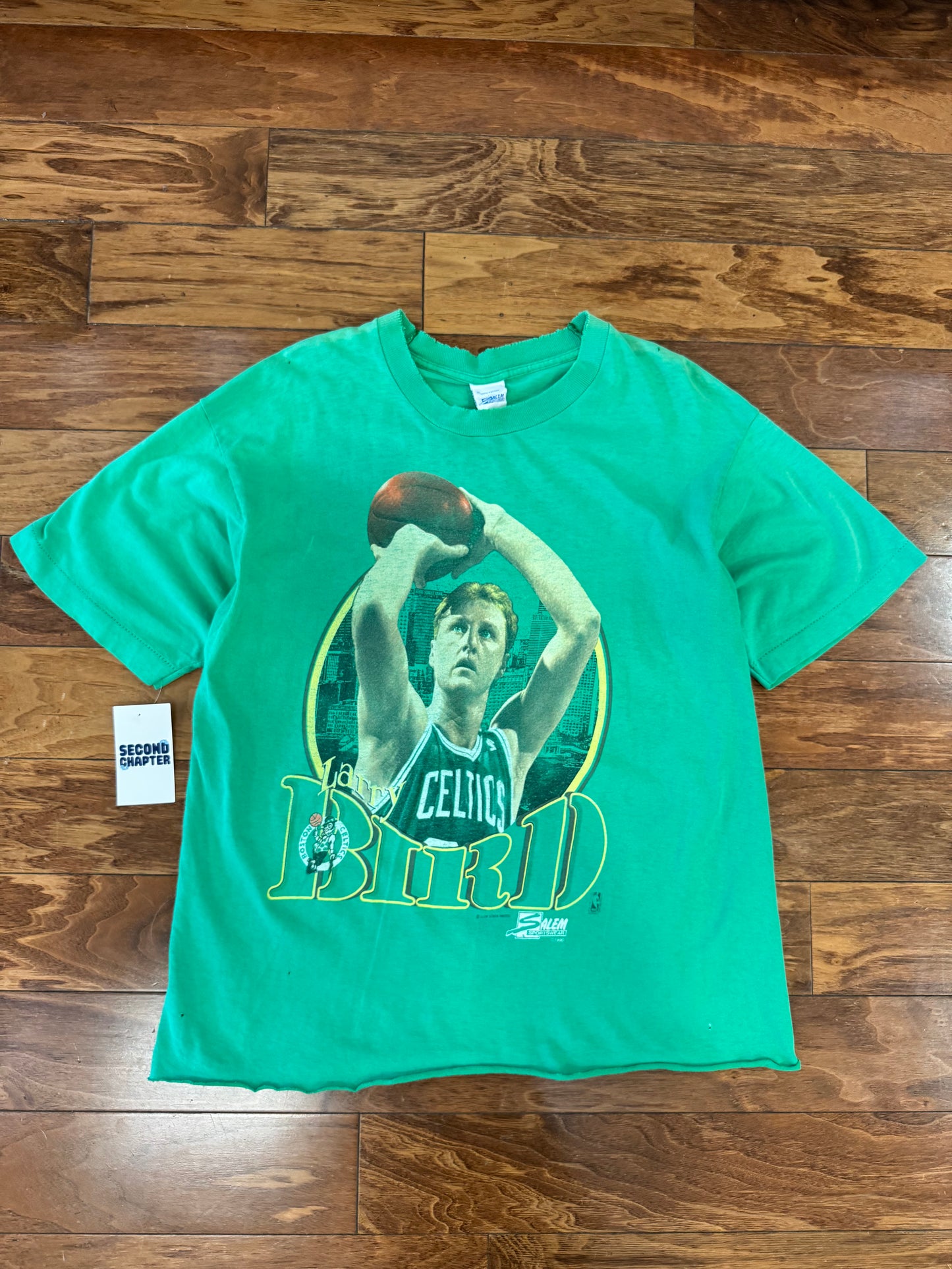 1990 Boston Celtics Larry Bird Vintage NBA Salem Cropped Tee (L)