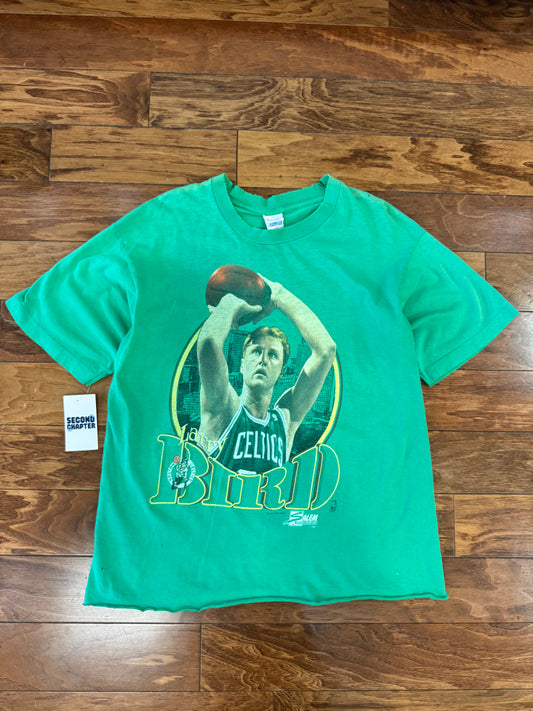 1990 Boston Celtics Larry Bird Vintage NBA Salem Cropped Tee (L)