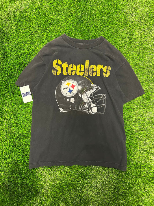 00s Pittsburgh Steelers Helmet Spell Out Vintage Graphic Tee (XL)