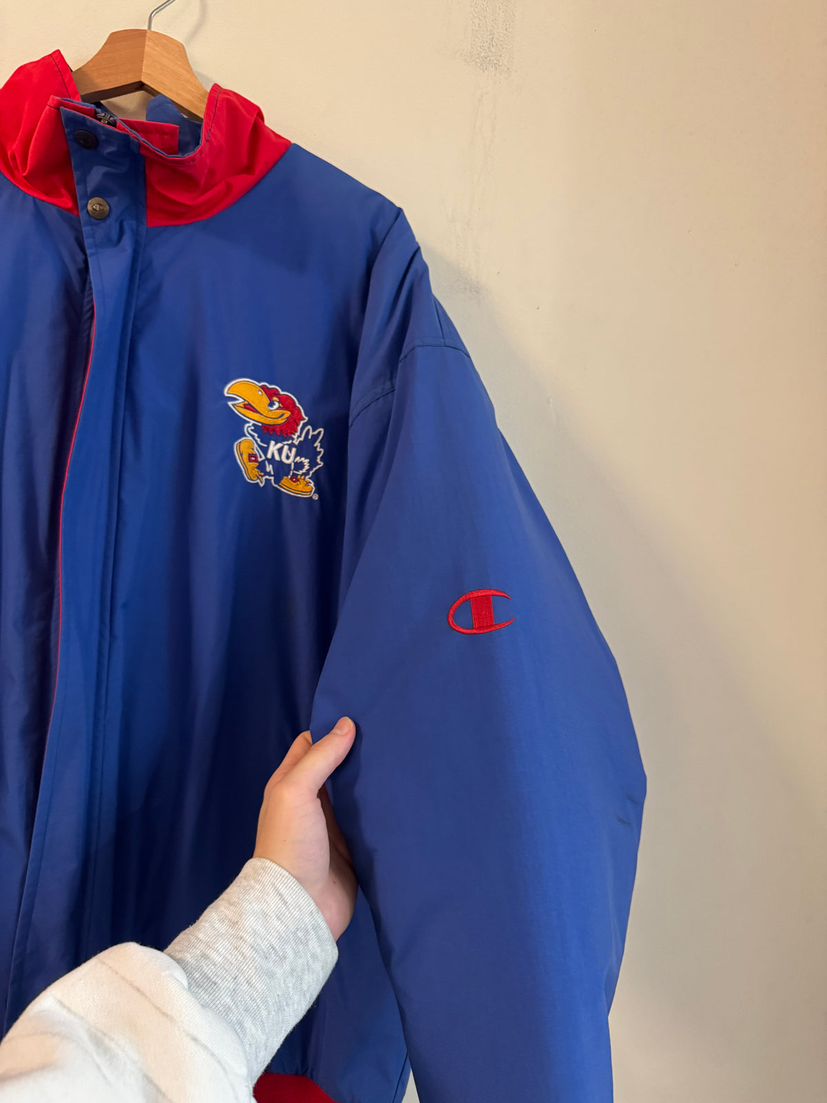 90s Kansas University (KU) Vintage Jayhawks Champion Puffer Jacket (XL)