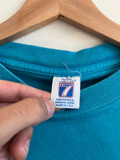1990s Charlotte Hornets Logo 7 Spell Out Teal Tee (L)