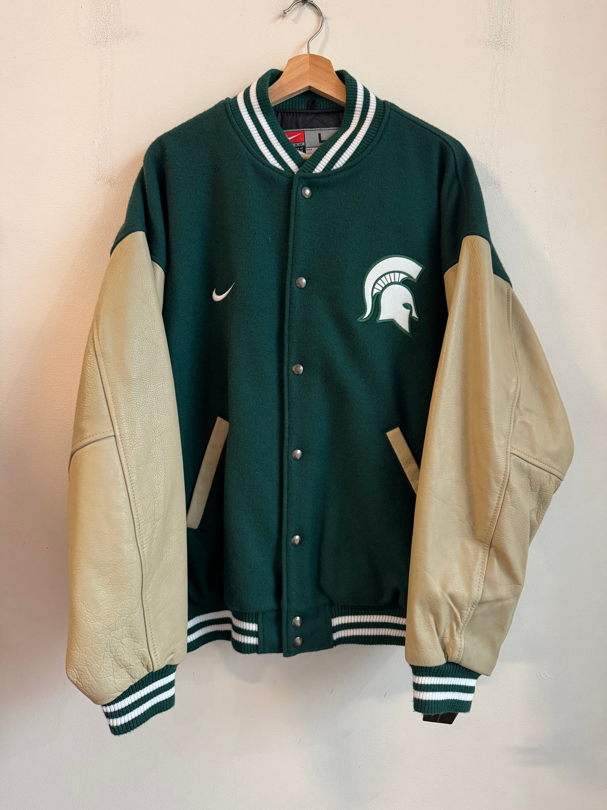 90s Michigan State Nike Varsity Leather Deadstock Jacket (L)