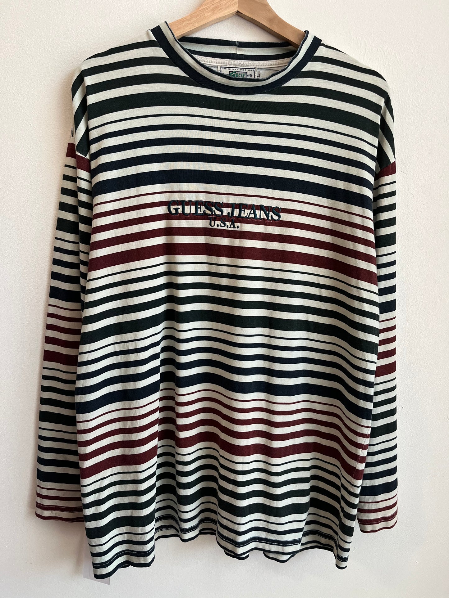 90s Guess Embroidered Striped Long-Sleeve Shirt (L)