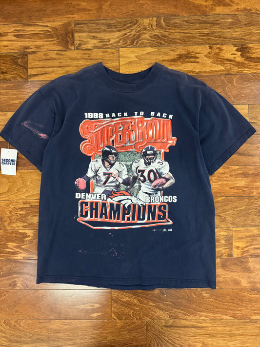 1998 Denver Broncos Elway Super Bowl Faded Navy Tee (XL)