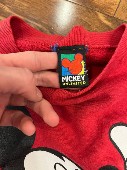 90s Mickey Big Graphic Red Crewneck (L)