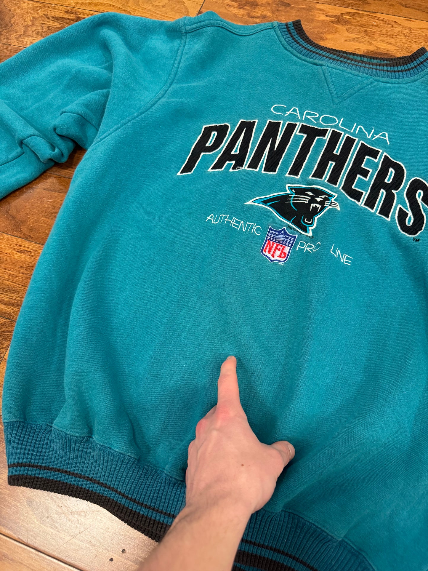 90s Carolina Panthers Faded Blue Logo Athletic Crewneck (XL)