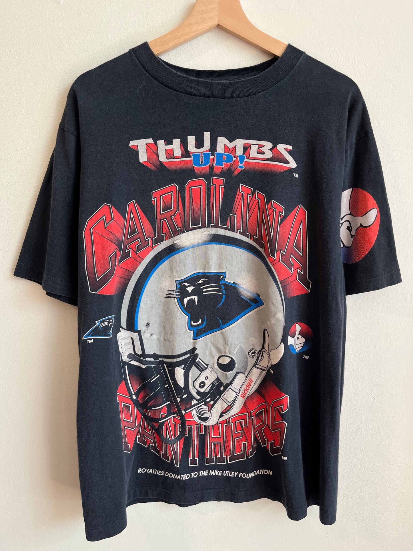 90s Carolina Panthers Thumbs Up Faded Helmet Tee (L)