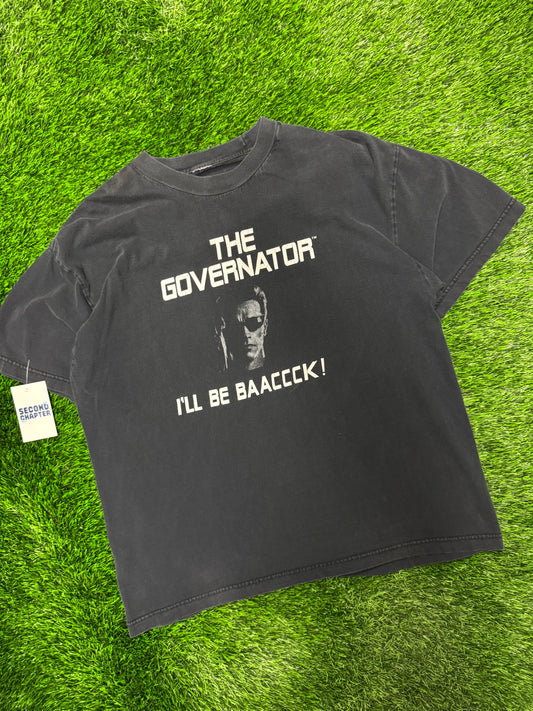 00s Arnold Schwarzenegger The Governator "I'll Be Baaccck!" Vintage Terminator Parody Tee (XL)