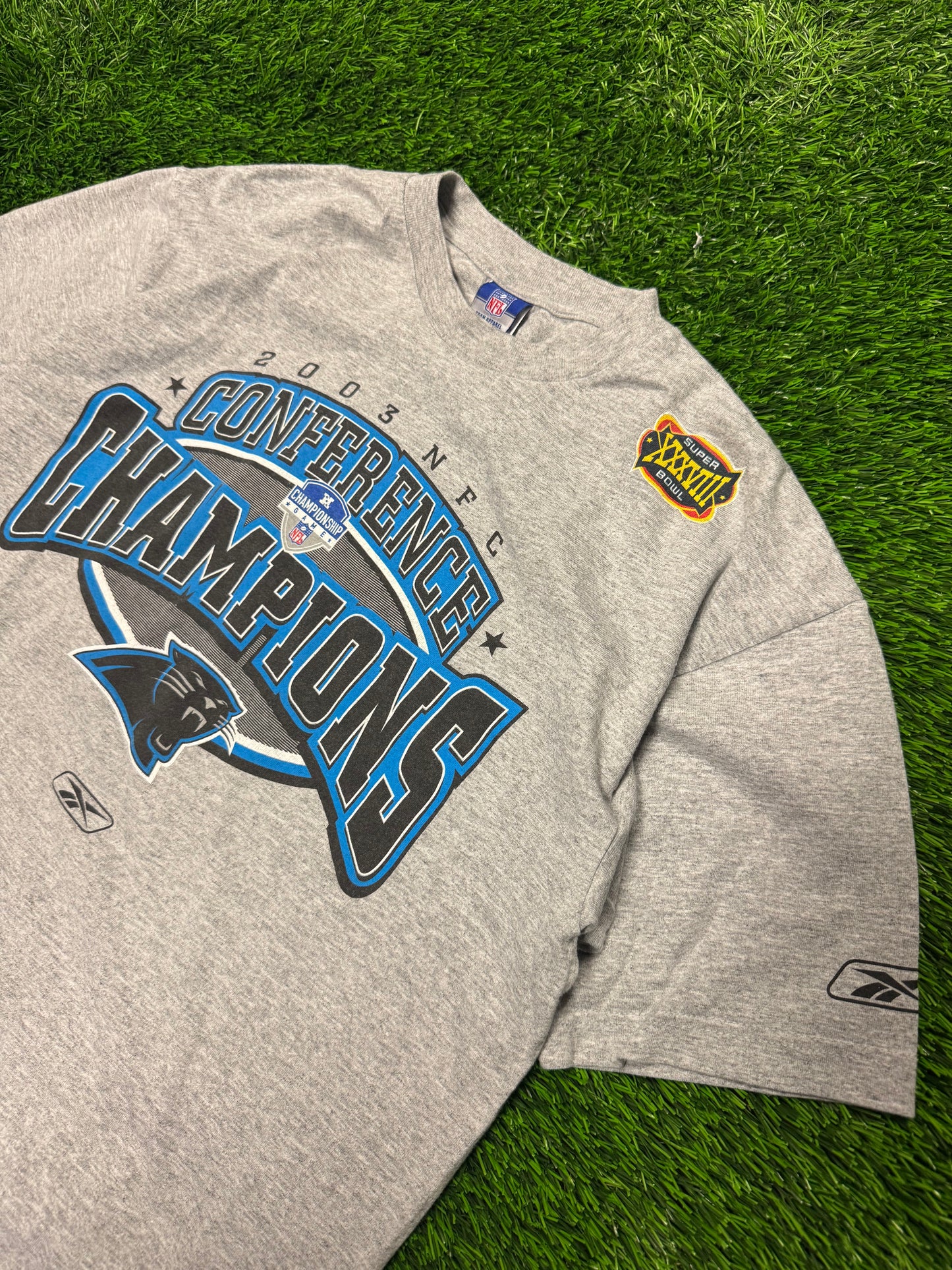 2003 Carolina Panthers NFC Champions Gray Reebok Tee (M)