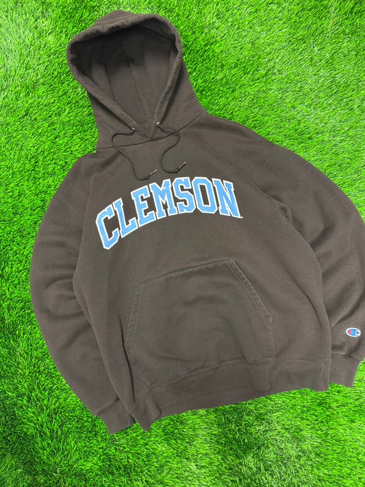 00s University of Clemson Mocha Vintage Champion Spell Out Hoodie (L)