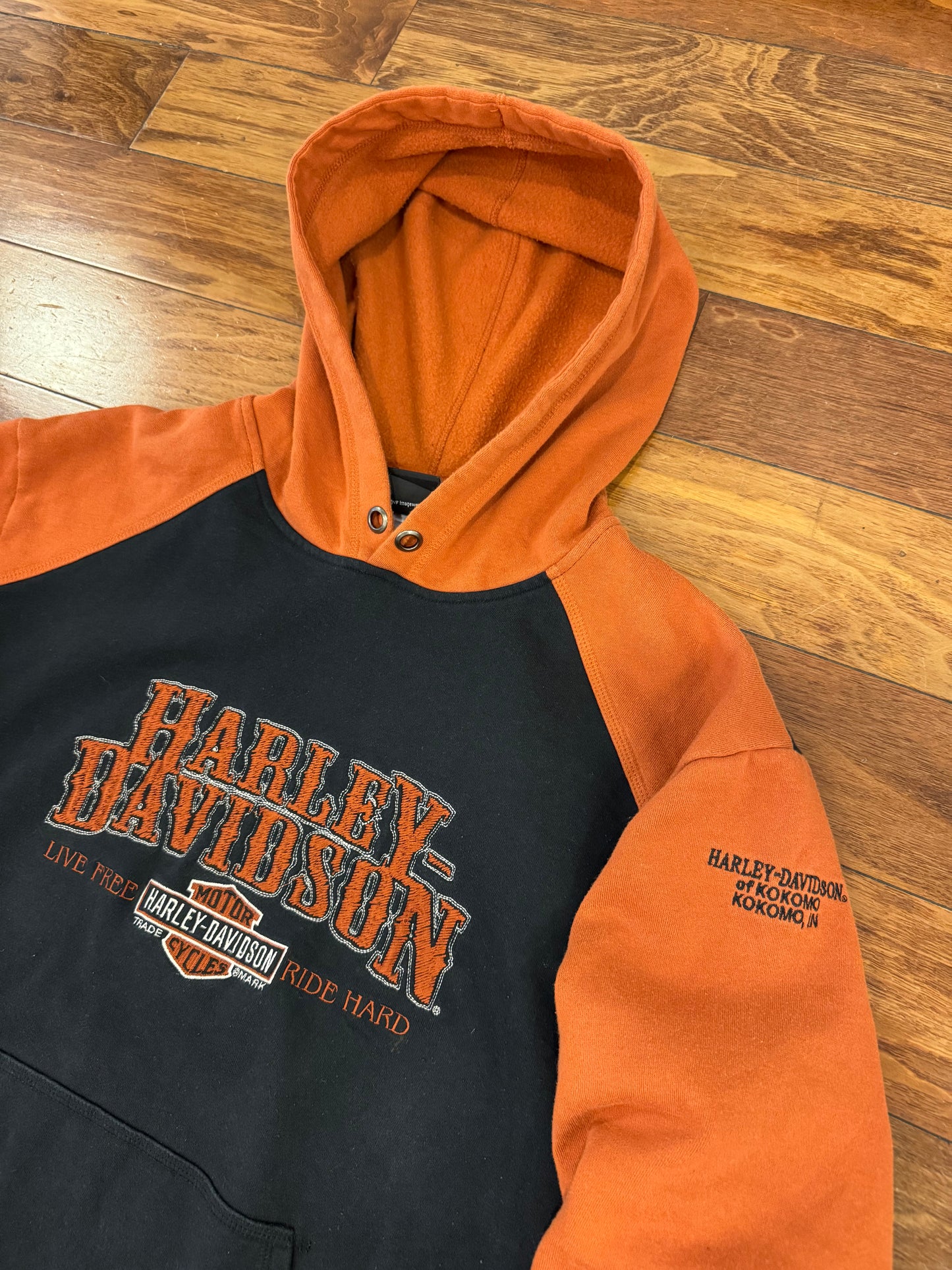 00s Harley Davidson Kokomo, IN Embroidered Hoodie (XL)