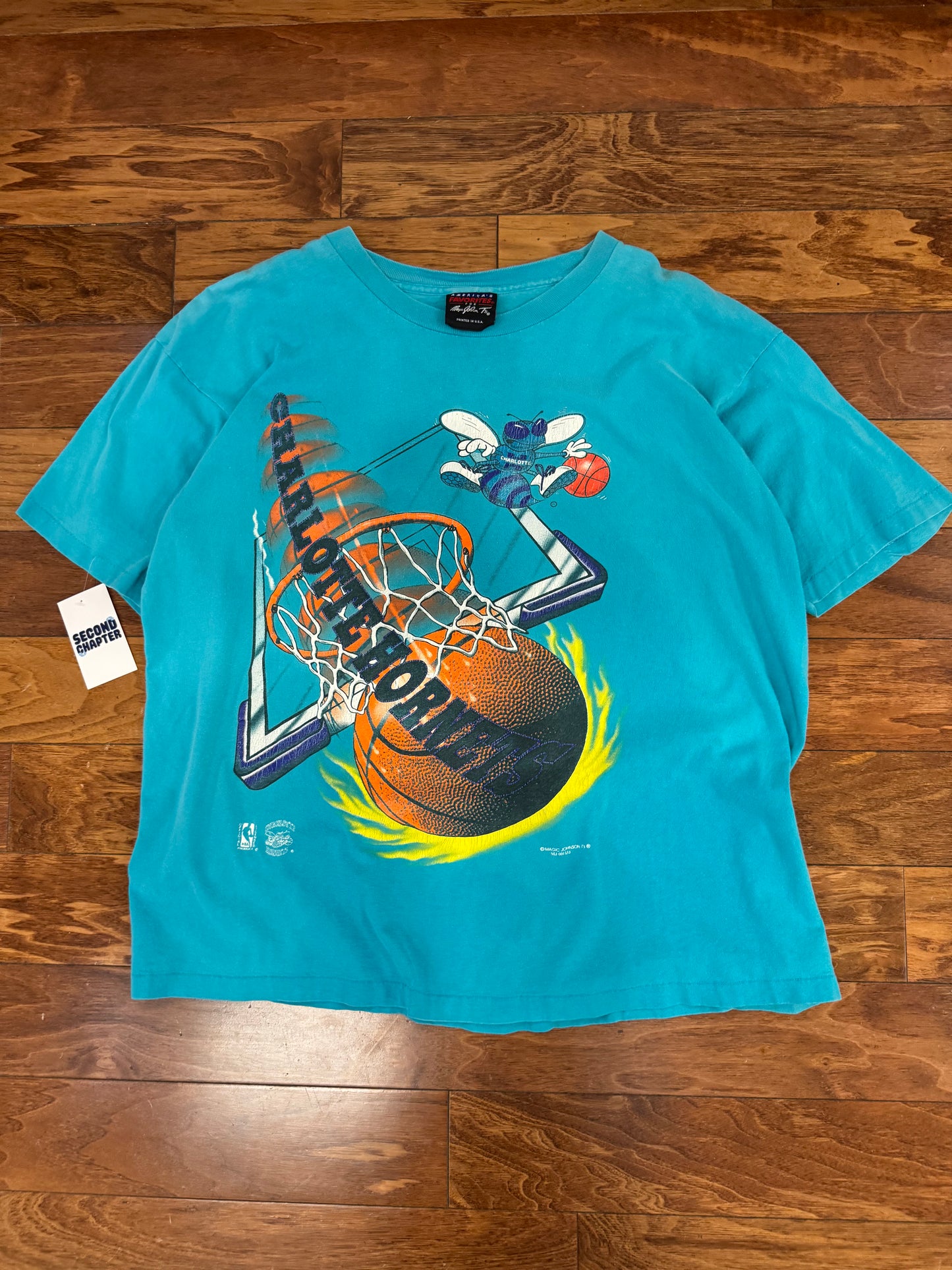 90s Charlotte Hornets Magic Johnson T's Slam Dunk Graphic Tee (XL)