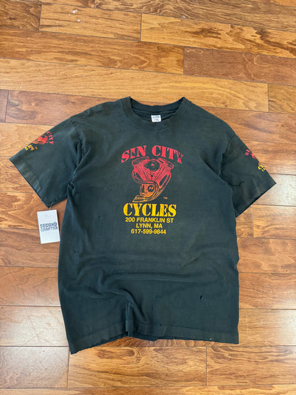90s Sin City Cycles Thrashed Graphic Tee (L)