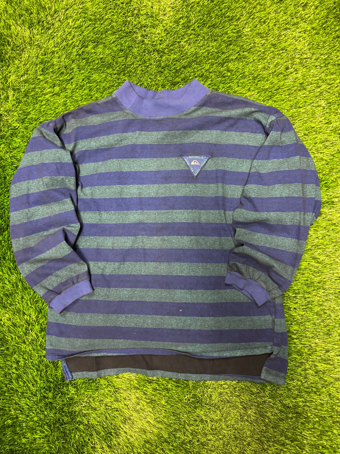 90s Quiksilver Striped Color Block Surf Long Sleeve Mock Shirt (L)