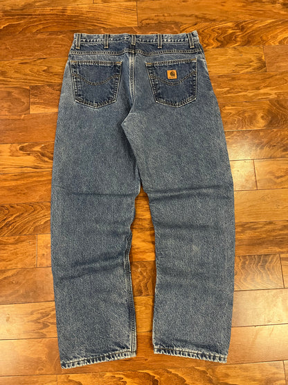 2001 Carhartt Flannel Lined Dark Wash Jeans (36 x 32)