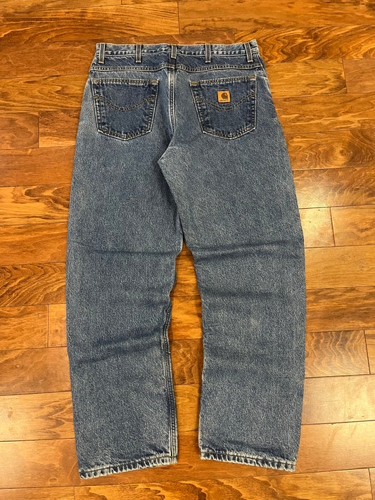 2001 Carhartt Flannel Lined Dark Wash Jeans (36 x 32)
