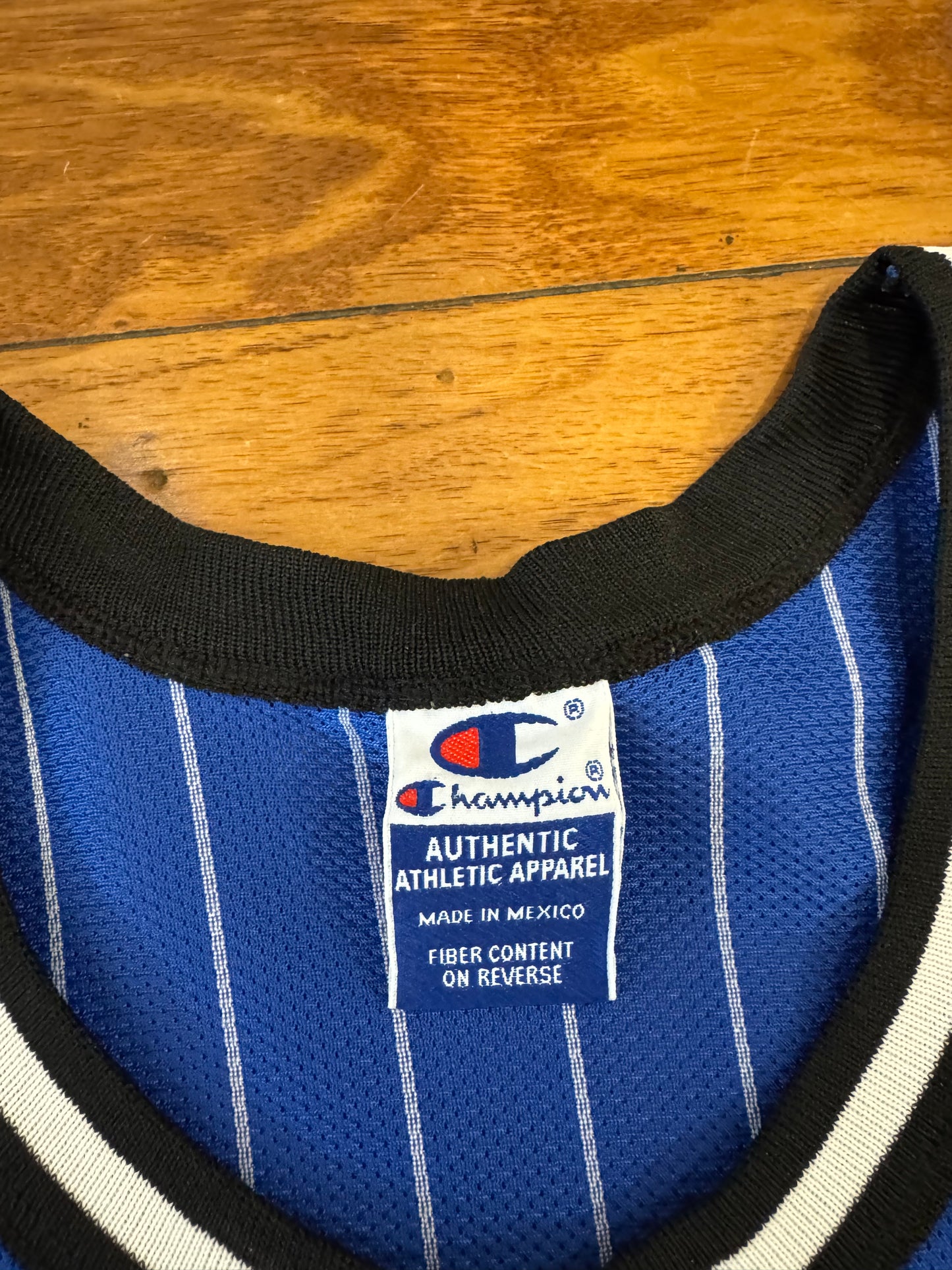 90s Orlando Magic Penny Hardaway #1 Champion Vintage Blue Pinstripe NBA Jersey (S)