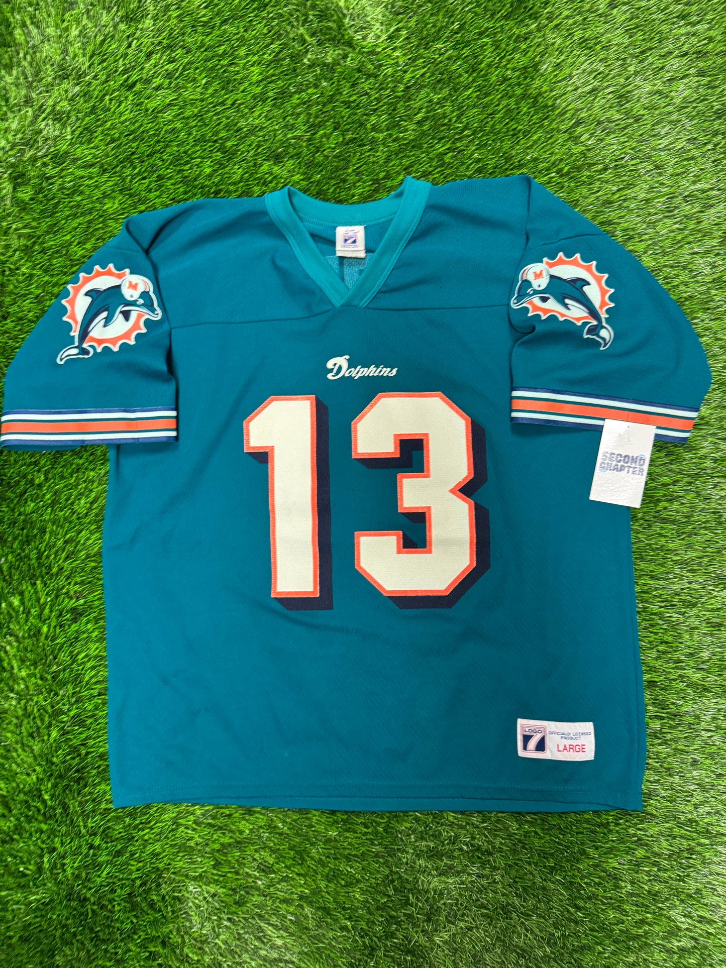 90s Miami Dolphins Dan Marino #13 Vintage Logo 7 NFL Jersey (L)