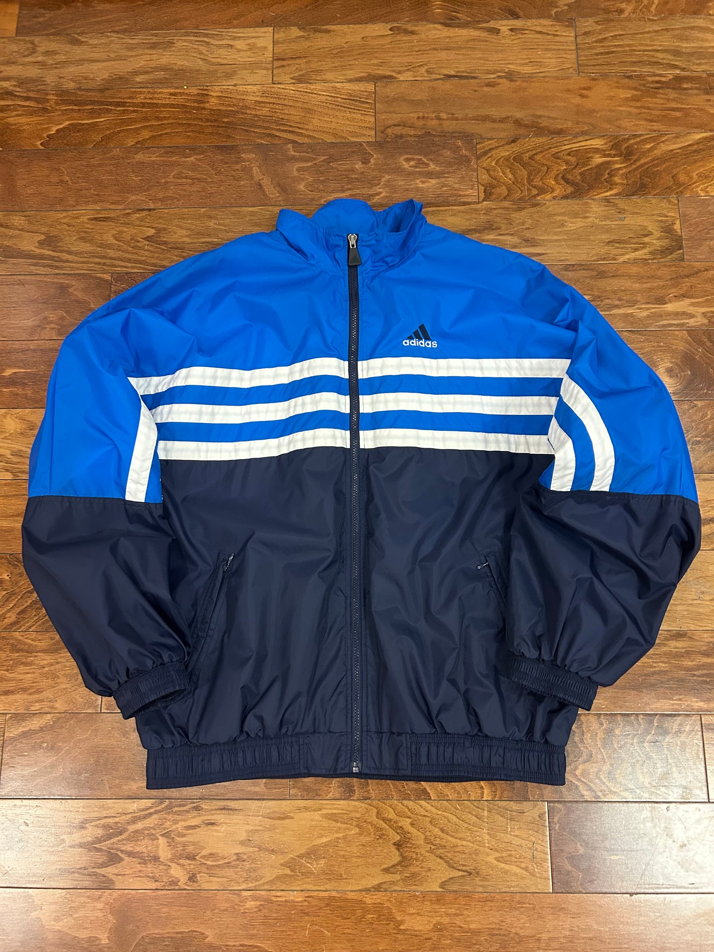 90s Adidas Vintage Blue Striped Windbreaker (XL)