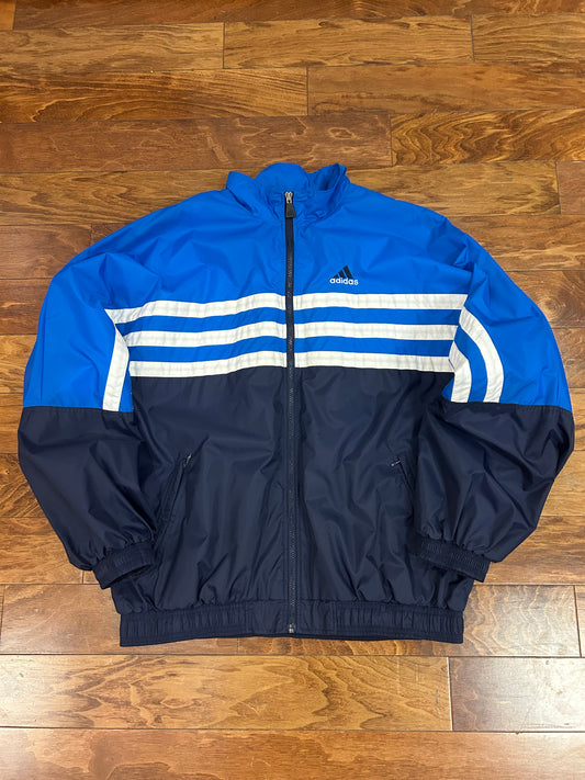 90s Adidas Vintage Blue Striped Windbreaker (XL)