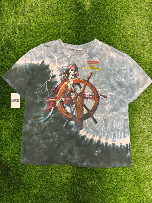 90s Pirates of the Caribbean Tie Dye Vintage Disney Grail Movie Promo Tee (XL)
