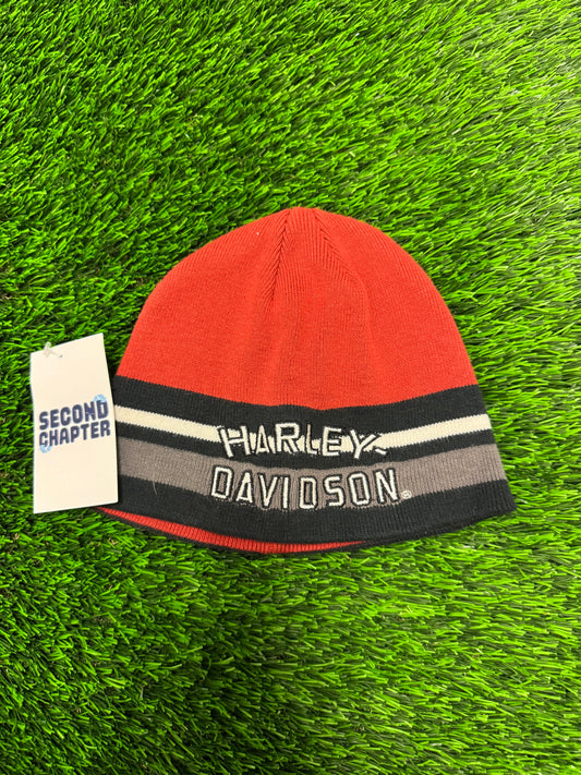 00s Harley Davidson Tight Rib Knit Orange Beanie (OS)