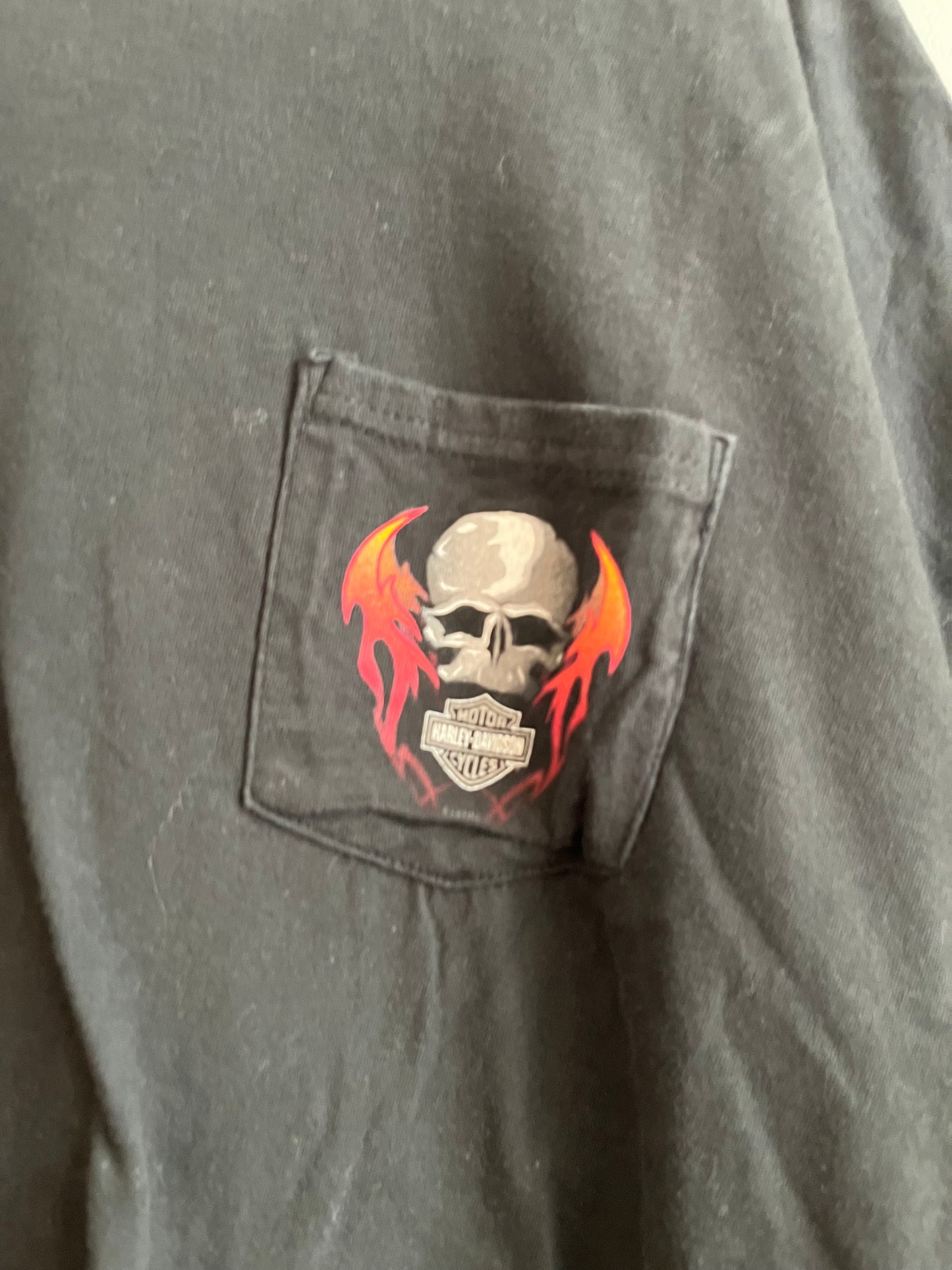 2002 Harley Davidson Motorcycle Skull Minnesota Pocket Tee (XXL)