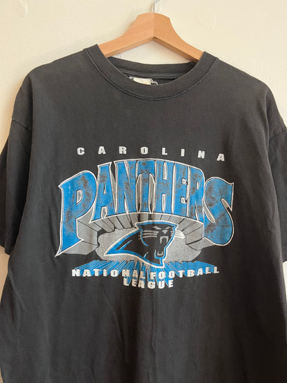 90s Carolina Panthers Faded Black Spell Out Tee (L)