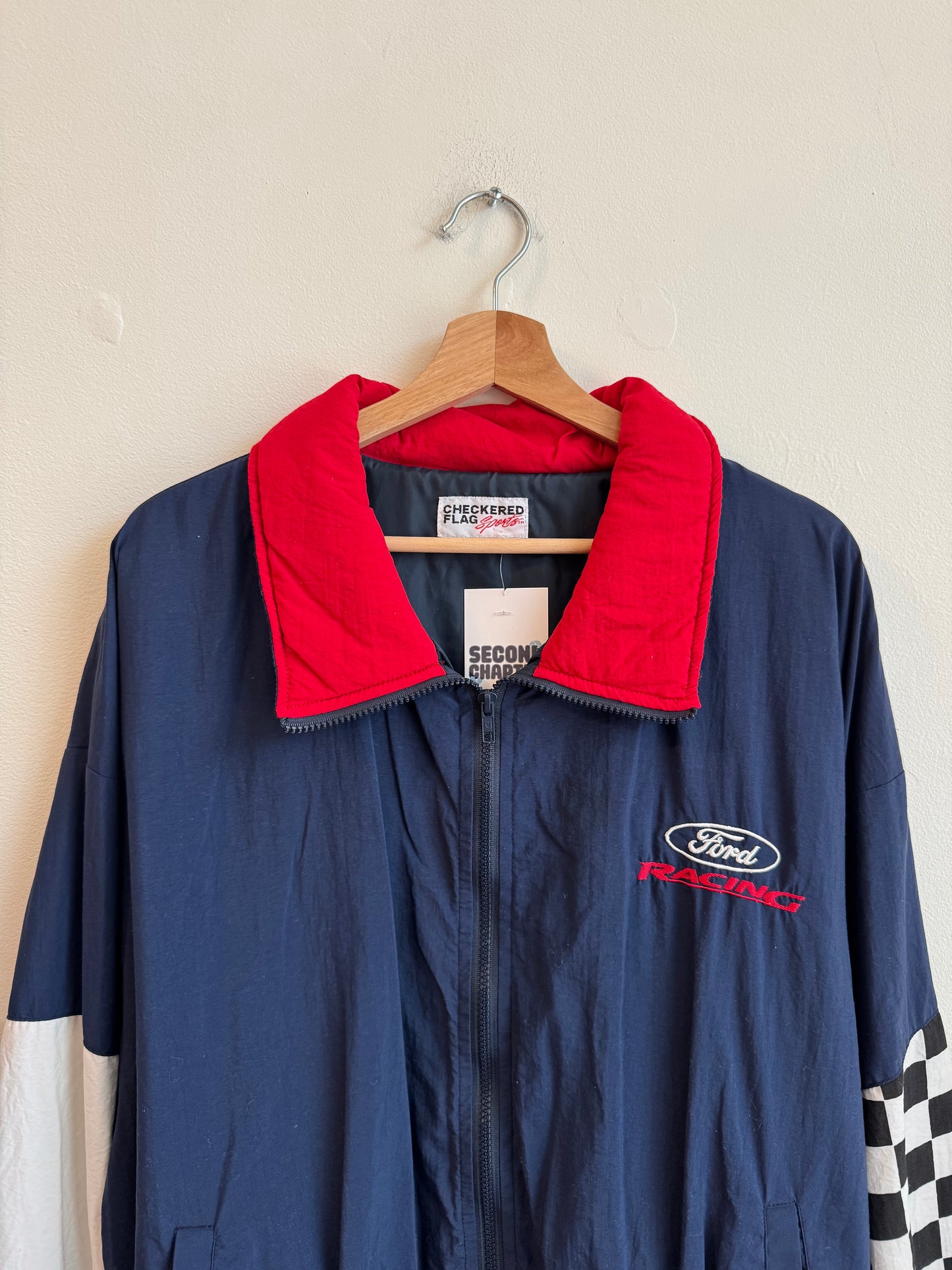 90s Ford Racing Checkered Flag Windbreaker (L)