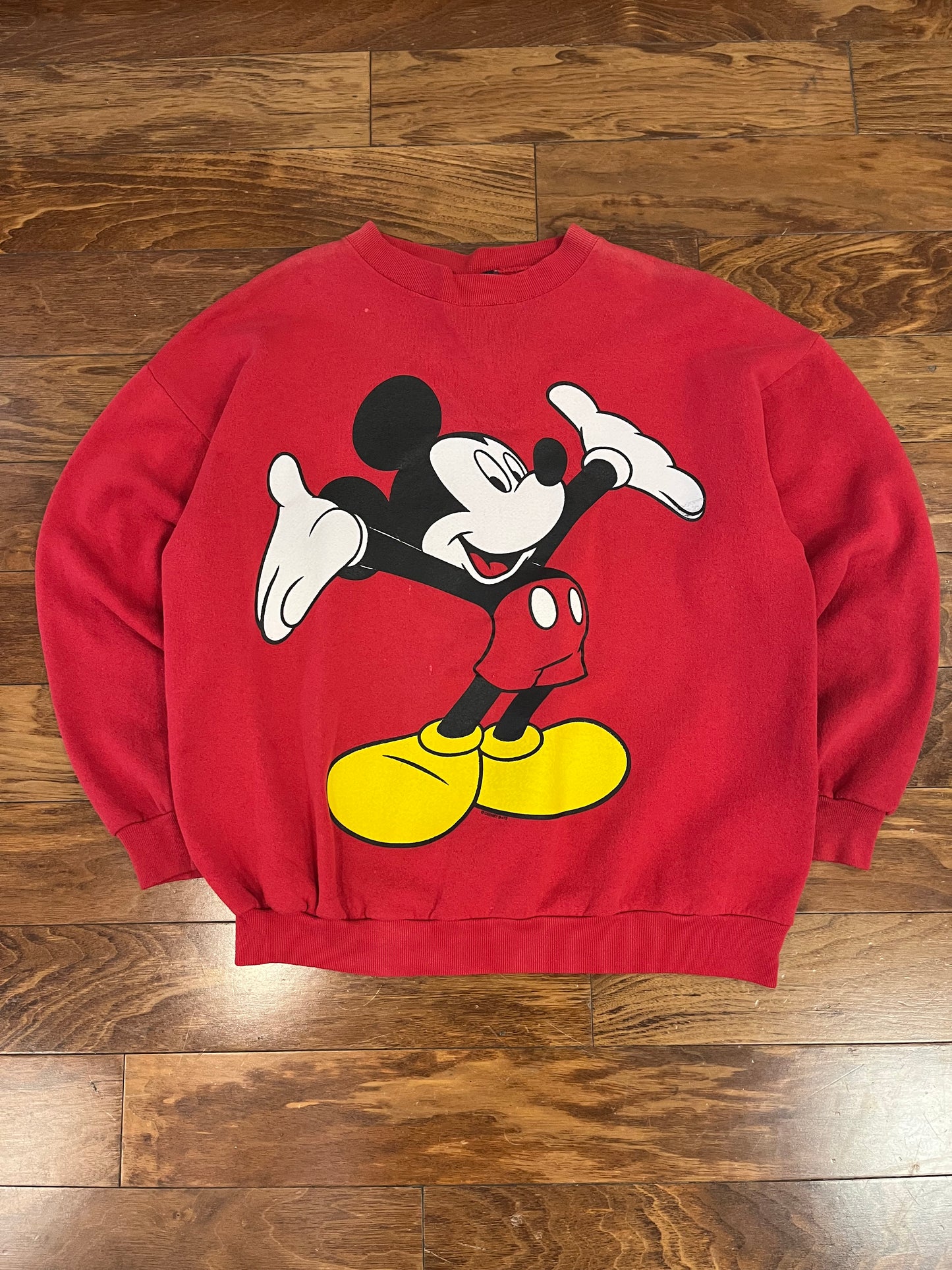 90s Mickey Big Graphic Red Crewneck (L)