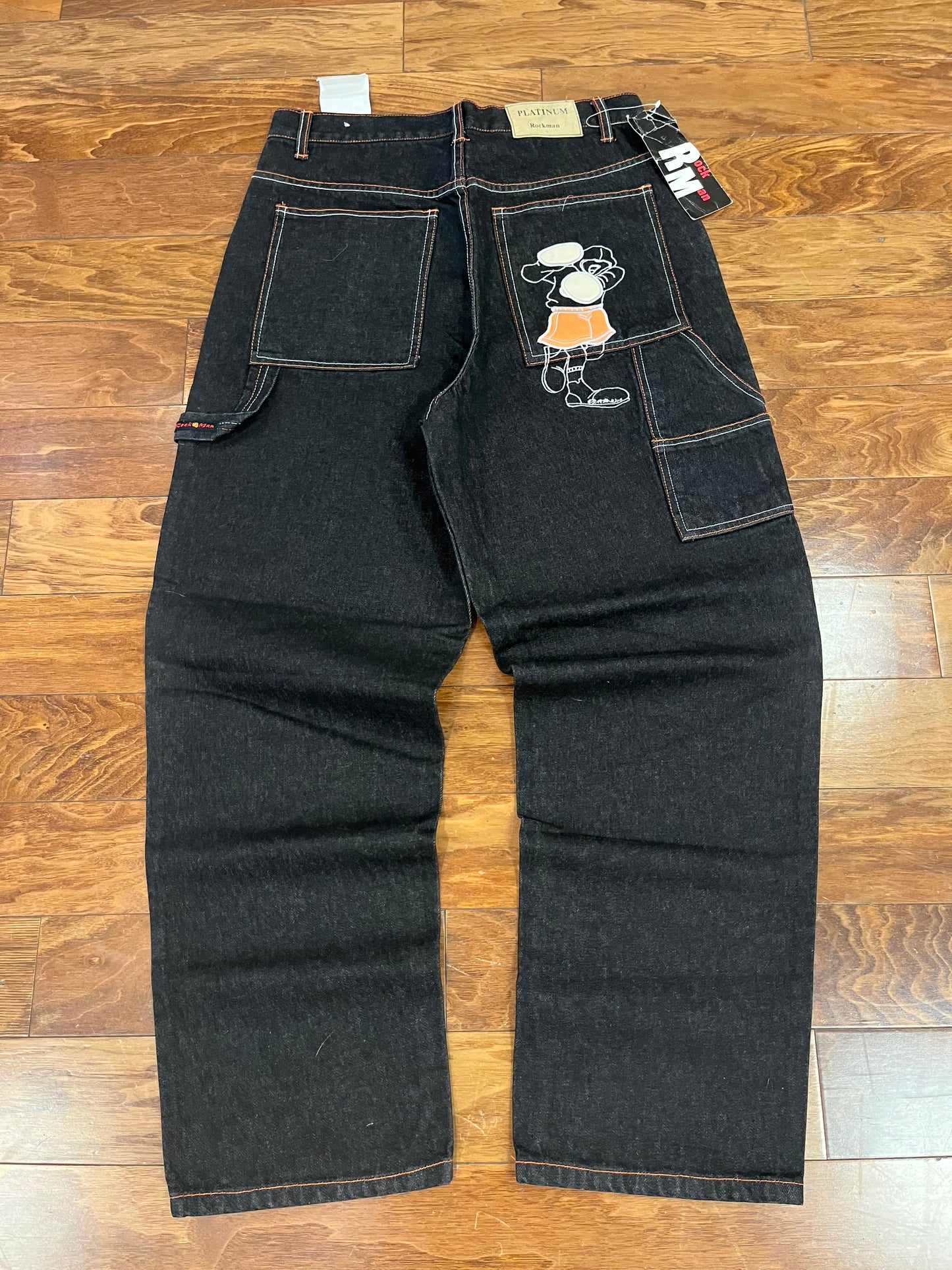 00s Rockman Baggy Embroidered Y2K Jeans (34 x 32)