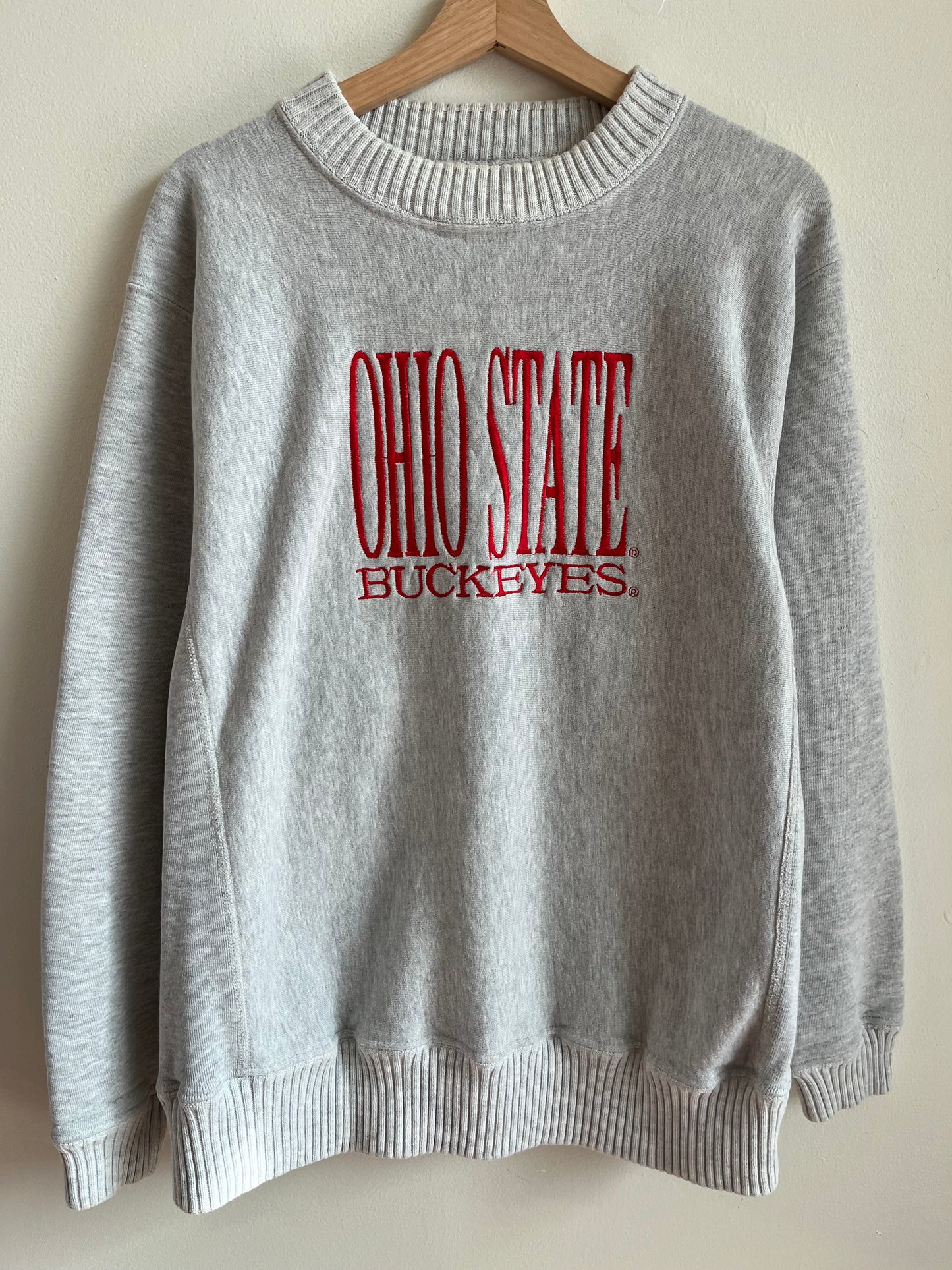 90s Ohio State Embroidered Grey Ribbed Crewneck (L)